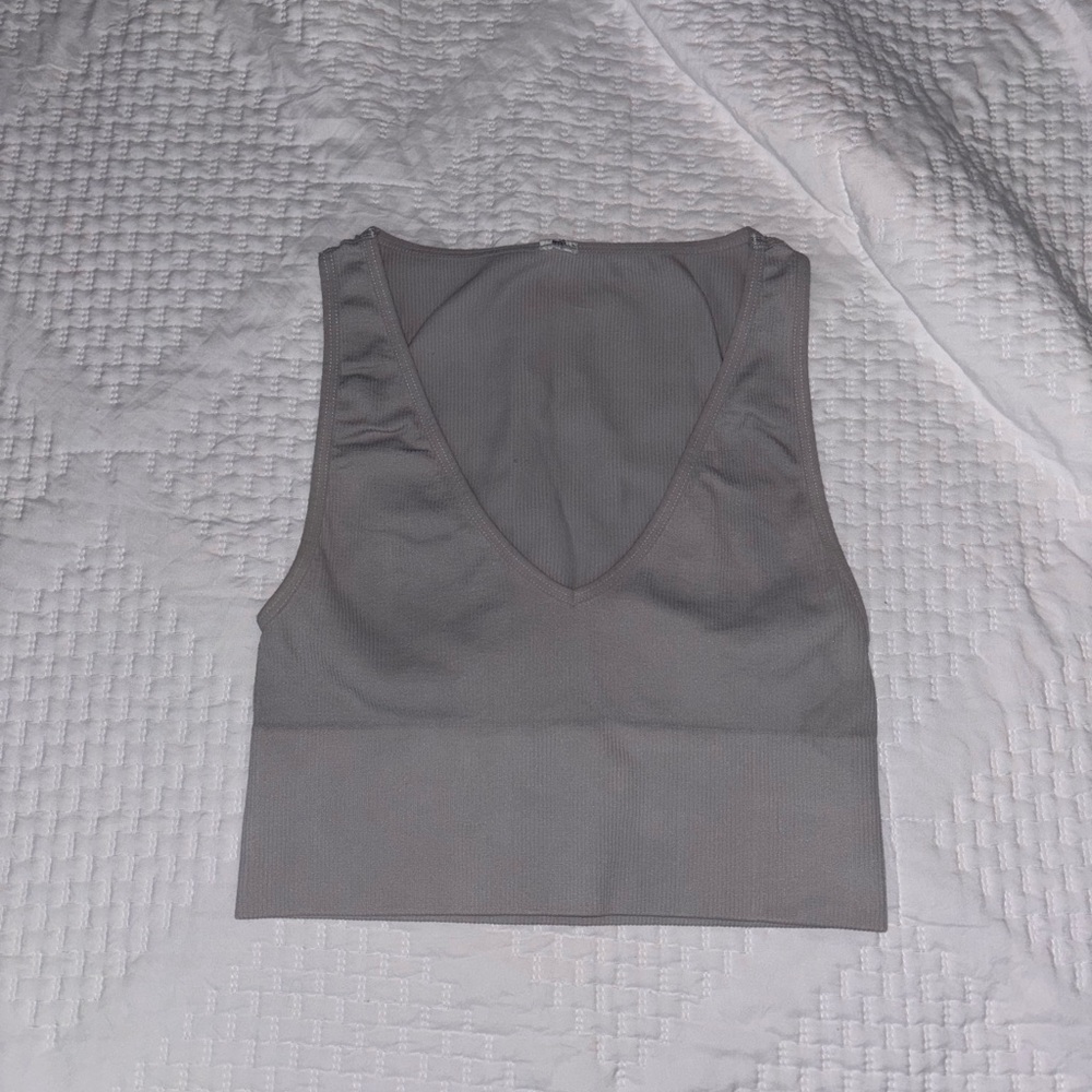 Gray Women's V-Neck Crop Top